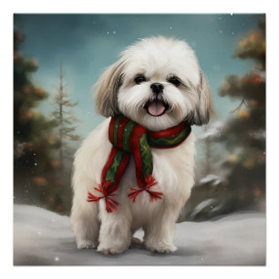 Malti Tzu Hund im Schnee Weihnachten Poster