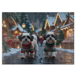 Malti Tzu Hunde Weihnachten Schnee Urlaub Schneidebrett