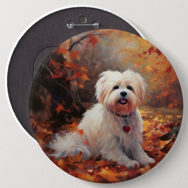 Malti Tzu im Herbst Leaves Fall Inspiriert Button (Vorne & Hinten)