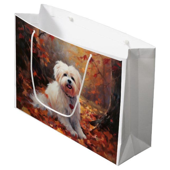 Malti Tzu im Herbst Leaves Fall Inspiriert Große Geschenktüte (Vorderseite Schrägansicht)