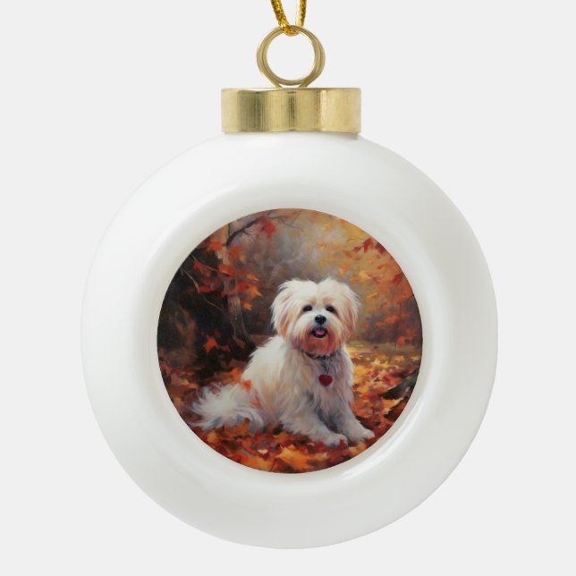 Malti Tzu im Herbst Leaves Fall Inspiriert Keramik Kugel-Ornament (Vorderseite)