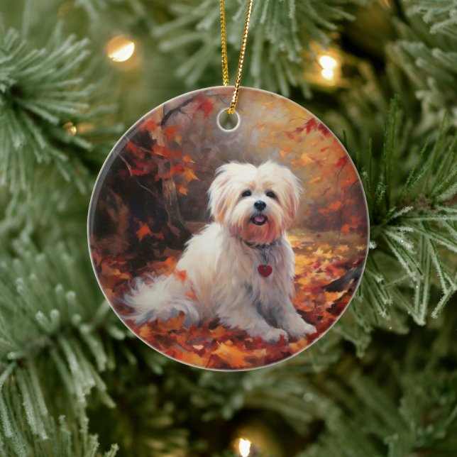 Malti Tzu im Herbst Leaves Fall Inspiriert Keramik Ornament (Baum)