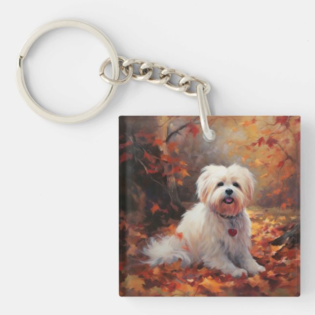 Malti Tzu im Herbst Leaves Fall Inspiriert Schlüsselanhänger (Vorderseite)