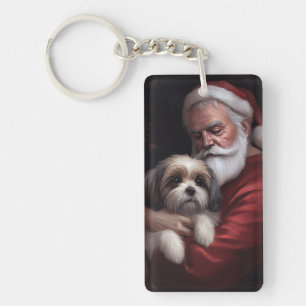Malti Tzu mit Weihnachtsmann Festive Weihnachten Schlüsselanhänger