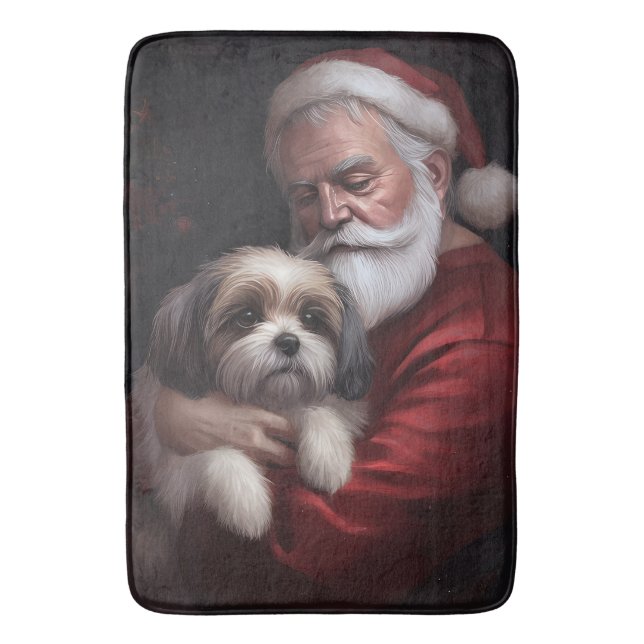 Malti Tzu mit Weihnachtsmann Weihnachten Badematte (Vorderseite Vertikal)