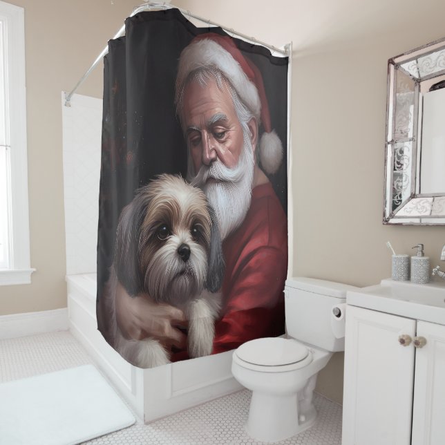Malti Tzu mit Weihnachtsmann Weihnachten Duschvorhang (Beispiel)