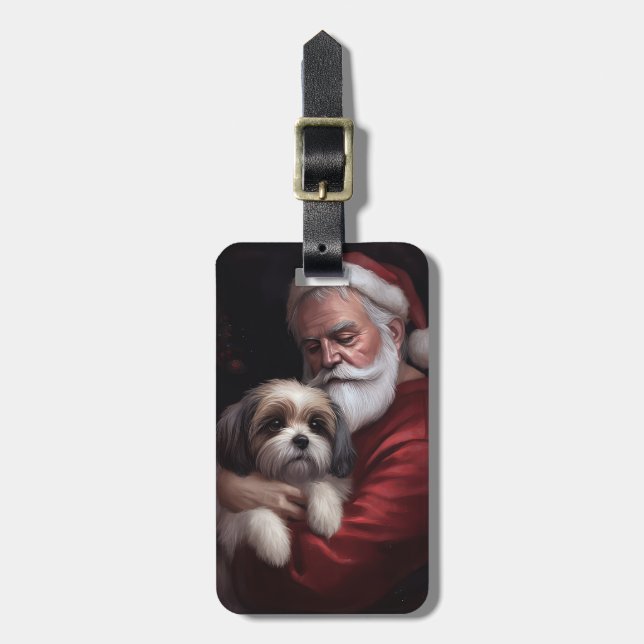 Malti Tzu mit Weihnachtsmann Weihnachten Gepäckanhänger (Vorderseite vertikal)