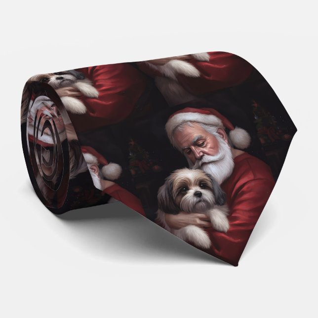 Malti Tzu mit Weihnachtsmann Weihnachten Krawatte (Gerollt)