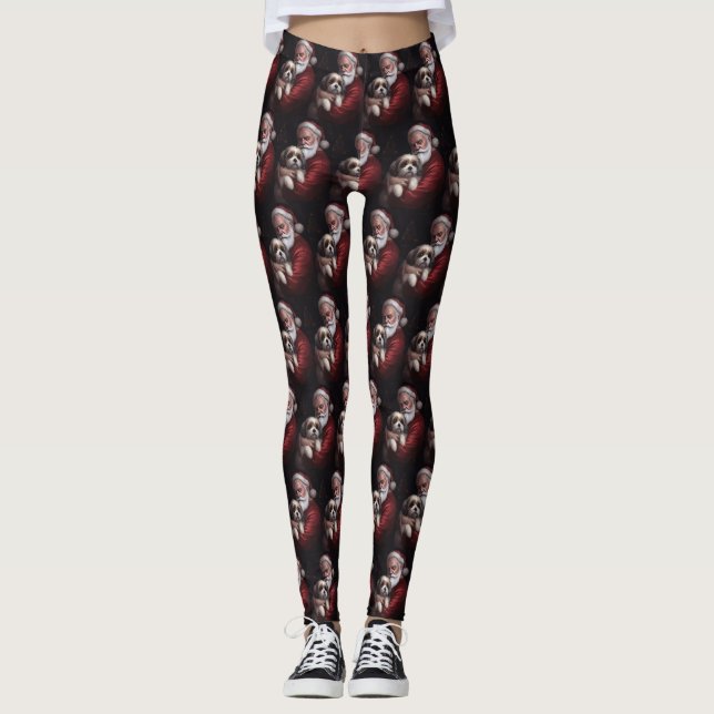 Malti Tzu mit Weihnachtsmann Weihnachten Leggings (Vorderseite)