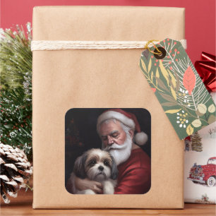 Malti Tzu mit Weihnachtsmann Weihnachten Quadratischer Aufkleber