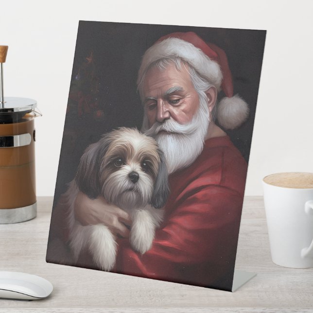 Malti Tzu mit Weihnachtsmann Weihnachten Sockelschild (In Situ)