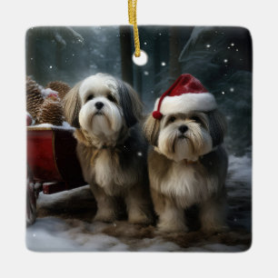 Malti tzu Schlitten Weihnachtsdekoration Keramikornament