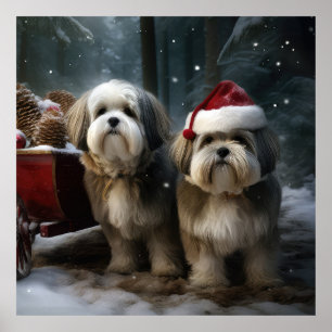 Malti tzu Schlitten Weihnachtsdekoration Poster
