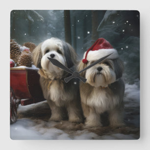 Malti tzu Schlitten Weihnachtsdekoration  Quadratische Wanduhr