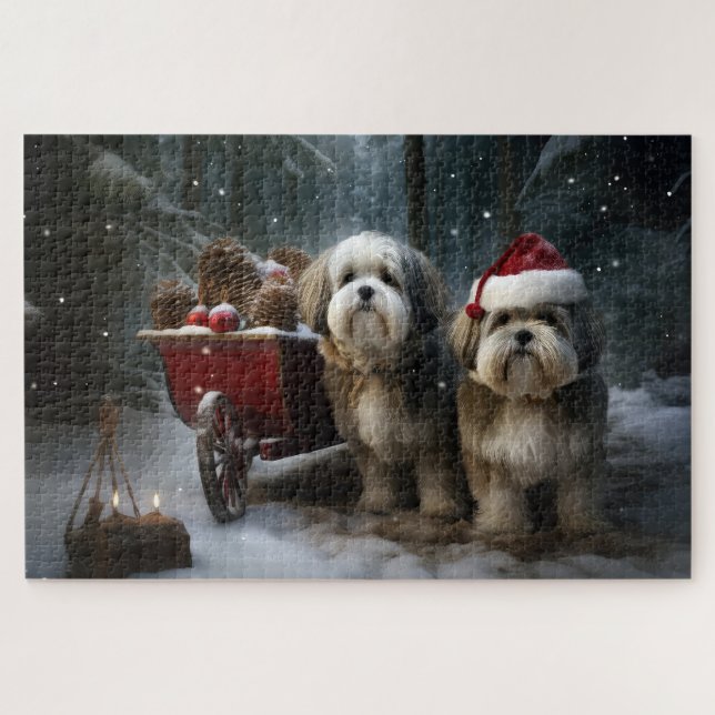 Malti tzu Snowy Sleigh Weihnachtsdekor (Horizontal)