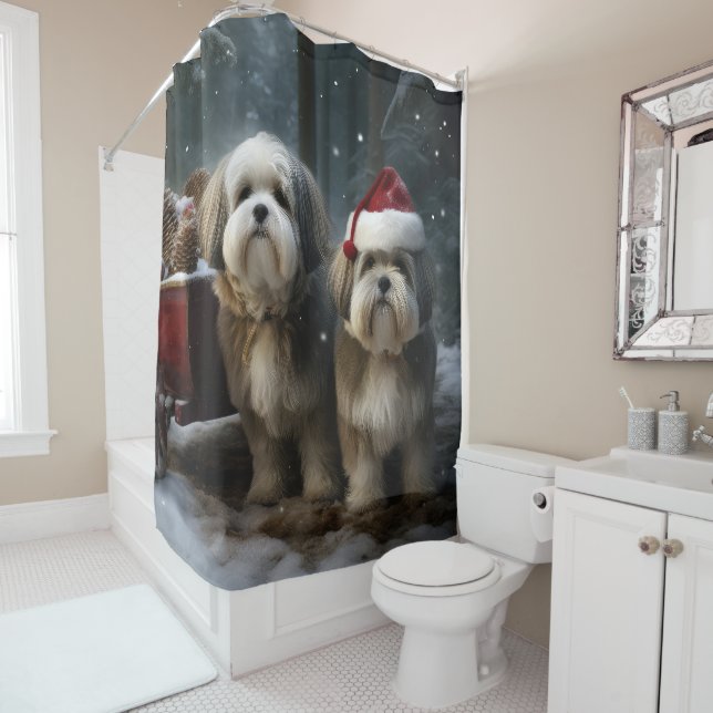 Malti tzu Snowy Sleigh Weihnachtsdekor Duschvorhang (Beispiel)