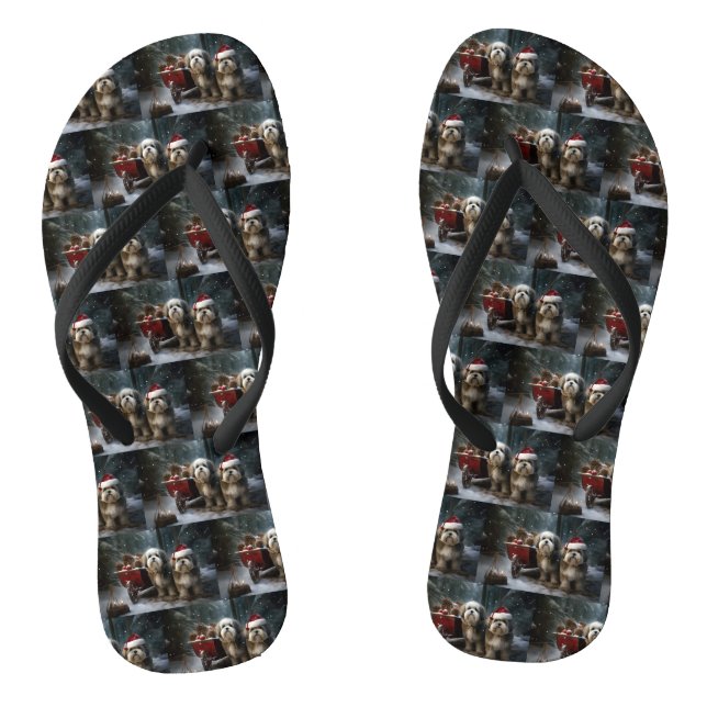 Malti tzu Snowy Sleigh Weihnachtsdekor Flip Flops (Fußbett)