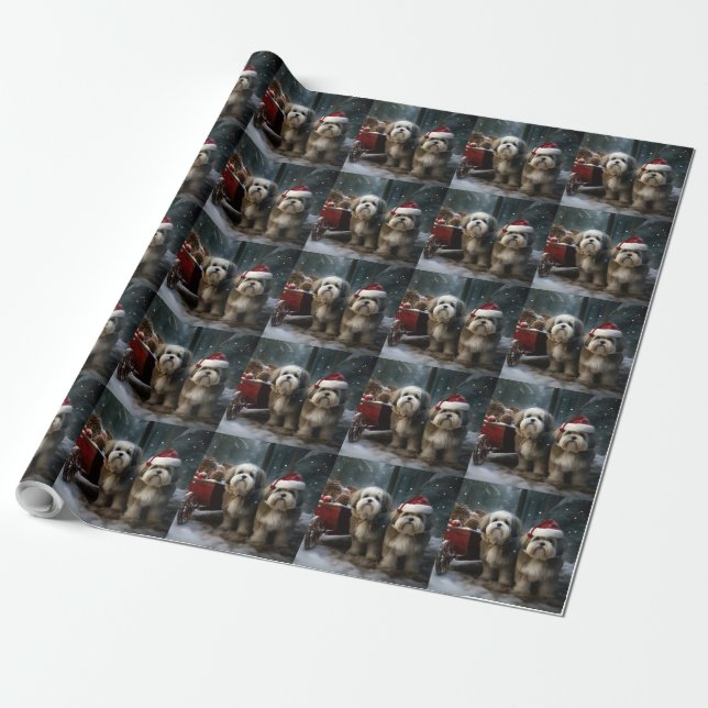 Malti tzu Snowy Sleigh Weihnachtsdekor Geschenkpapier (Ungerollt)