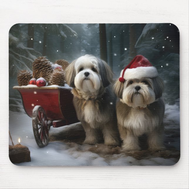 Malti tzu Snowy Sleigh Weihnachtsdekor Mousepad (Vorne)