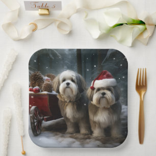 Malti tzu Snowy Sleigh Weihnachtsdekor Pappteller
