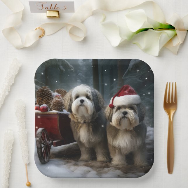 Malti tzu Snowy Sleigh Weihnachtsdekor Pappteller (Hochzeit)