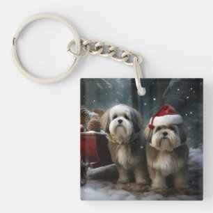 Malti tzu Snowy Sleigh Weihnachtsdekor Schlüsselanhänger