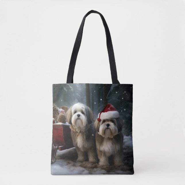 Malti tzu Snowy Sleigh Weihnachtsdekor Tasche (Vorderseite)