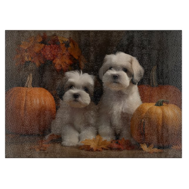 Malti tzu Welppy Autumn Delight Pumpkin Schneidebrett (Vorderseite)