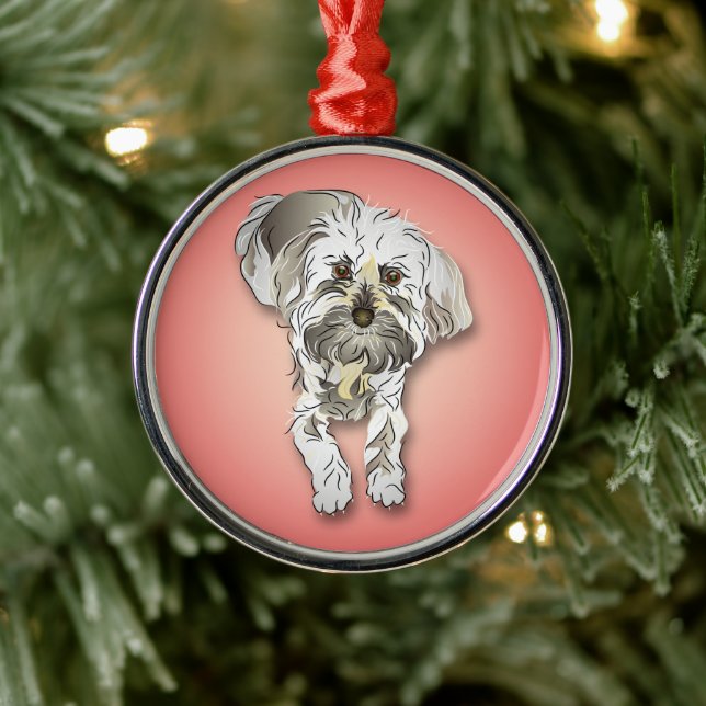 Maltipoo Dog auf rosa Silbernes Ornament (Baum)