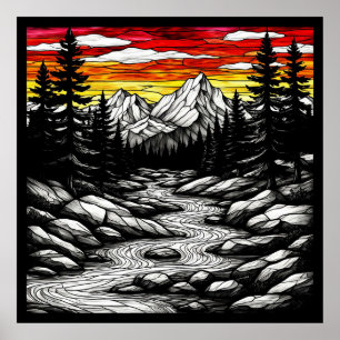 Malungsame Landschaft mit fließendem Fluss Poster