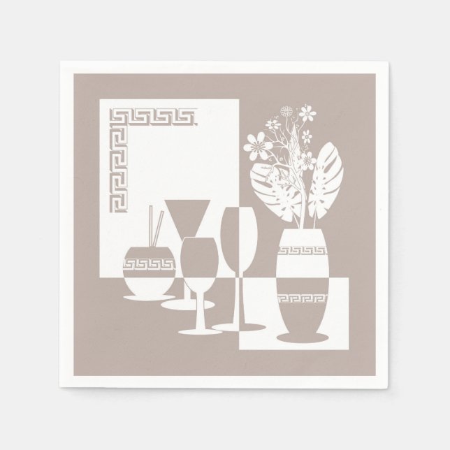 Malvase mit Blume und Weingläsern Serviette (Vorderseite)