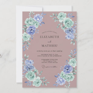Malven-Periwinkel-Ranunculus-Eukalyptus-Hochzeit Einladung