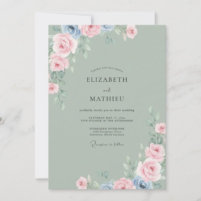 Malven-Periwinkle-Blatt-Hochzeit Einladung (Vorderseite)