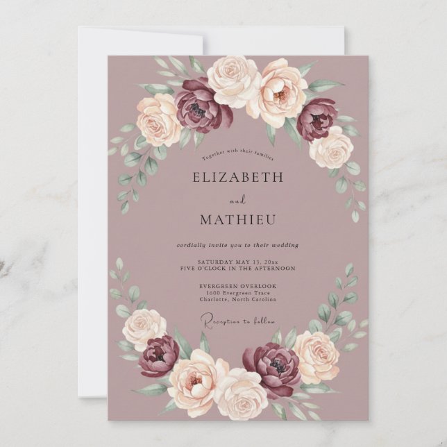 Malvenblüten-Hochzeit Einladung (Vorderseite)