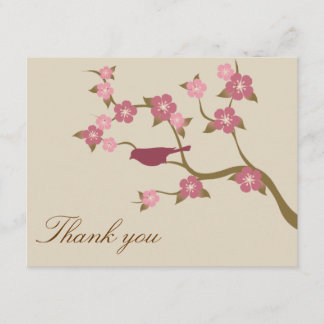 Malvenfarbene Blumen-Vogel-Ebene danken Ihnen, Dankeskarte