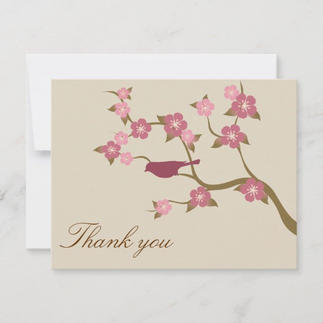 Malvenfarbene Blumen-Vogel-Ebene danken Ihnen, Dankeskarte (Vorderseite)