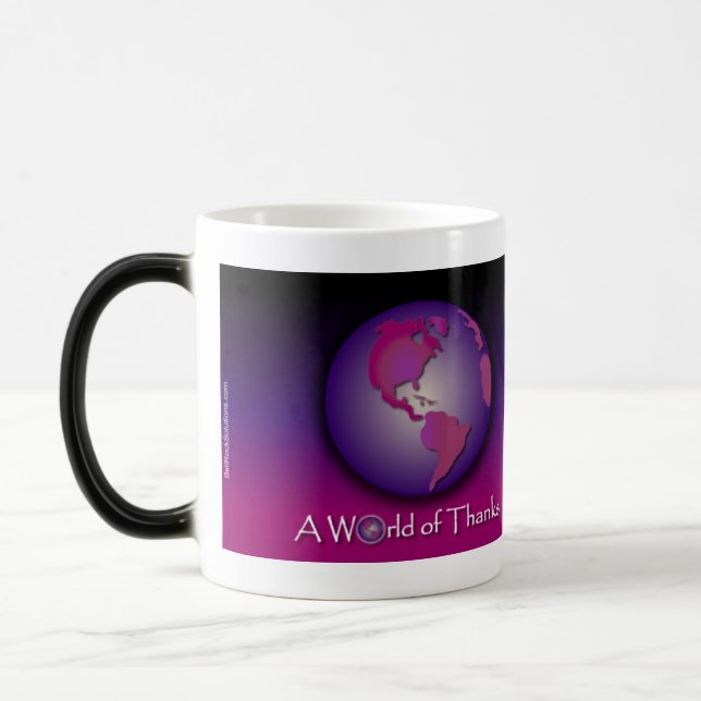 Malvenfarbene Welt der Dank-Tasse Verwandlungstasse (Links)