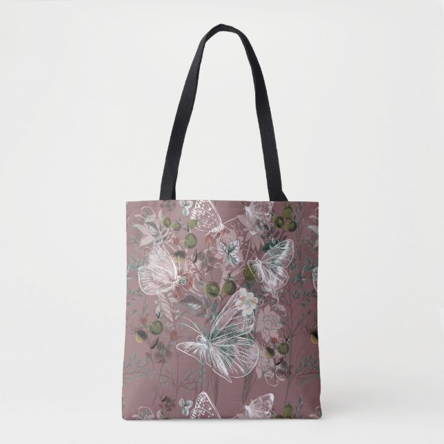 Malvenfarbener rosa staubiger Rosen-Schmetterling Tasche (Vorderseite)