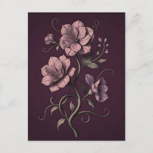 Malvenviolette Anemonenblume Dunkle Botanik Postkarte