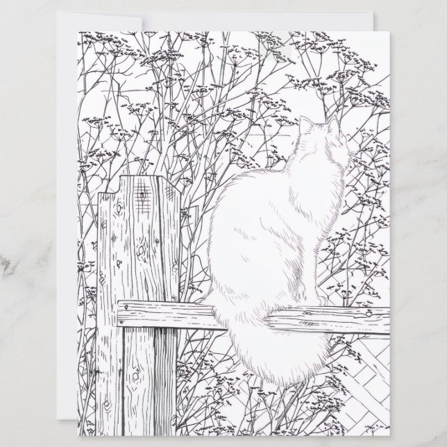 Malvorlage - Katze auf Zaun (Vorderseite)
