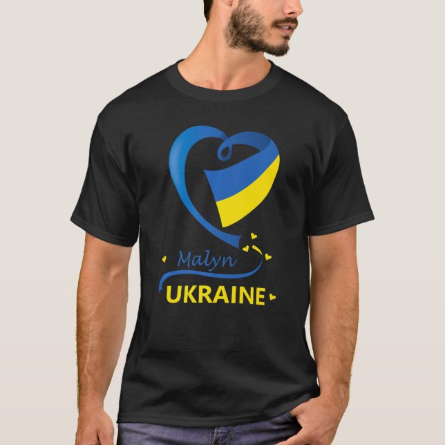Malyn Ukraine National Flag Heart Emblem Crest T-Shirt (Vorderseite)