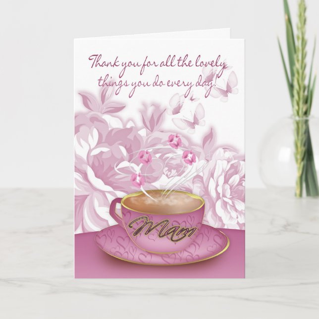 Mam - Carte Fête des Mères avec Thé et Fleurs (Devant)