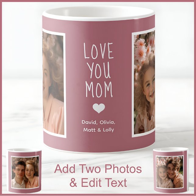 Mama 2 Fotos & Text Modernes Rosa C107 Custom Moth Kaffeetasse (Von Creator hochgeladen)