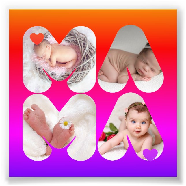 MAMA 4 x Photo Collage Cadeau Pour Mères, Maman, (Devant)