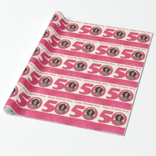 Mama 50. Geburtstag Foto Spaß Creme Rosa Umhüllu Geschenkpapier