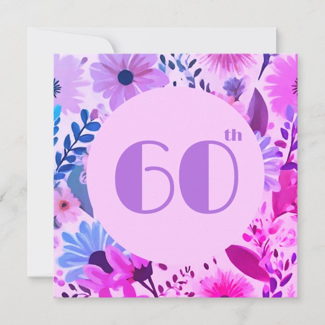 Mama 60. Geburtstag Blumenrosa und Lilac Einladung (Vorderseite)
