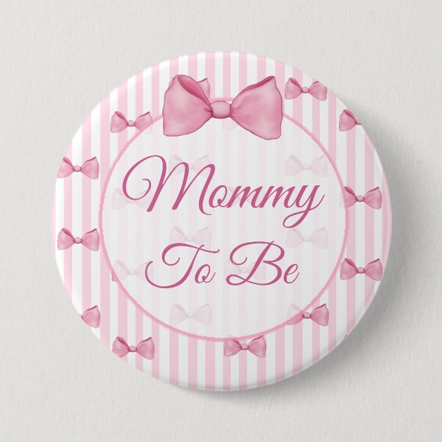 Mama als Pink Bow Baby Showknopf Button (Vorderseite)