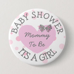 Mama als rosa und silberne Babydusche Button