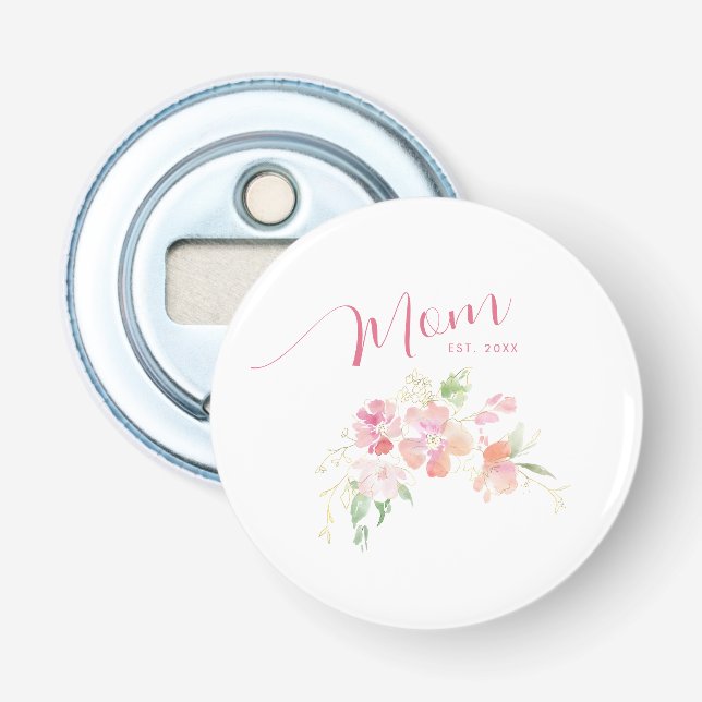 Mama als Wasserfarbe für Rosa Blütenfarbe Flaschenöffner (Vorderseite)