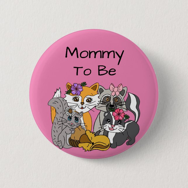 Mama als Woodland Forest Animals Baby Dusche Bu Button (Vorderseite)